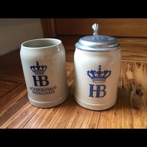 Antique Hofbrauhaus ceramic beer steins
